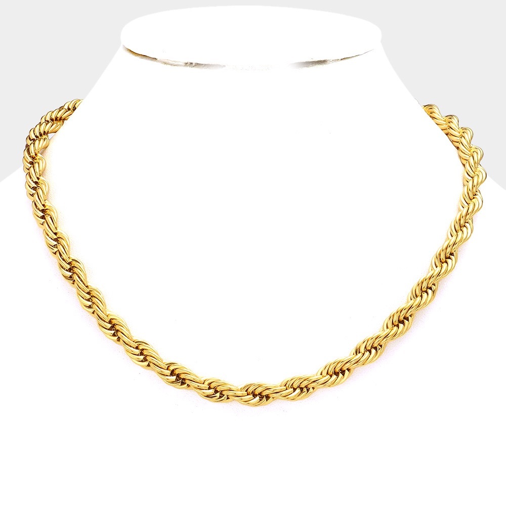 18K Gold Dipped SS 24 Inch 8mm Rope Chain Necklace